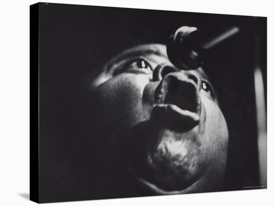 Trumpeter Louis Armstrong Belting Out His Famous Rendition of the Song "Hello Dolly" in a Nightclub-John Loengard-Stretched Canvas