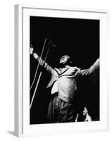 Trumpeter Louis Armstrong Belting Out His Famous Rendition of the Song "Hello Dolly" in a Nightclub-John Loengard-Framed Premium Photographic Print