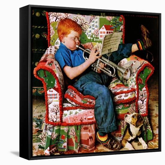 "Trumpeter", November 18,1950-Norman Rockwell-Framed Stretched Canvas