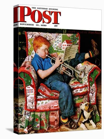 "Trumpeter" Saturday Evening Post Cover, November 18,1950-Norman Rockwell-Stretched Canvas