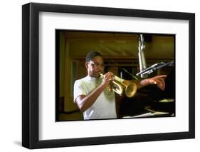 Trumpeter Wynton Marsalis Playing His Instrument, at Recording Session-Ted Thai-Framed Photographic Print