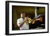 Trumpeter Wynton Marsalis Playing His Instrument, at Recording Session-Ted Thai-Framed Photographic Print