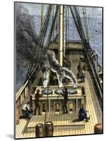 Trying Out - Boiling Whale Bubber for Oil on a Whaling Ship, c.1800-null-Mounted Giclee Print