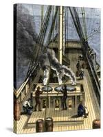 Trying Out - Boiling Whale Bubber for Oil on a Whaling Ship, c.1800-null-Stretched Canvas