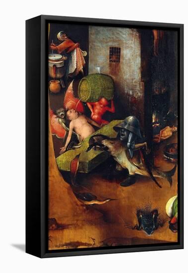 Tryptic of the Last Judgement, Central Panel. A Man Guilty of Gluttony Forces Two Monsters to Drink-Hieronymus Bosch-Framed Stretched Canvas