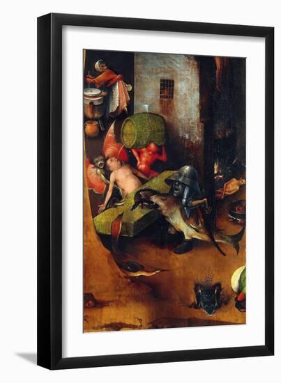 Tryptic of the Last Judgement, Central Panel. A Man Guilty of Gluttony Forces Two Monsters to Drink-Hieronymus Bosch-Framed Giclee Print