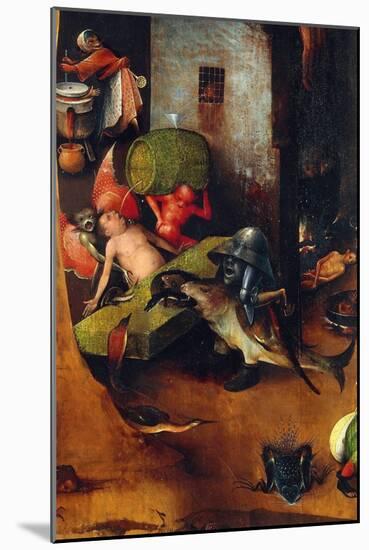 Tryptic of the Last Judgement, Central Panel. A Man Guilty of Gluttony Forces Two Monsters to Drink-Hieronymus Bosch-Mounted Giclee Print