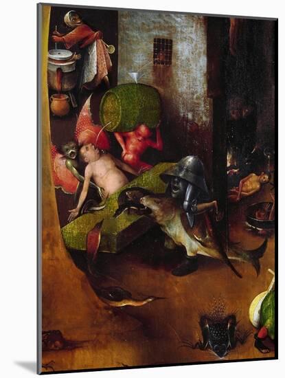 Tryptic of the Last Judgement: Central Panel. Detail of Monstrous Animals Forcing a Man to Drink Th-Hieronymus Bosch-Mounted Giclee Print