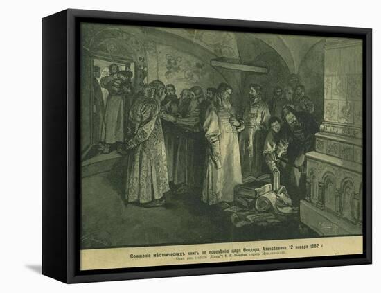 Tsar Fyodor III Burn the Books of Russian Nobility 1682, 1897-Klavdi Vasilyevich Lebedev-Framed Stretched Canvas