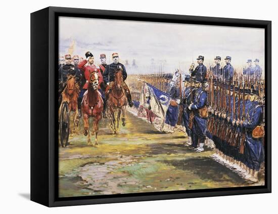 Tsar Nicholas II of Russia and French President Felix Faure Inspecting Troops in Chalon-Sur-Marne-Edouard Detaille-Framed Stretched Canvas