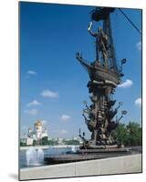 Tsar Peter the Great Monument and Cathedral of Christ the Saviour, Moscow, Russia-null-Mounted Art Print