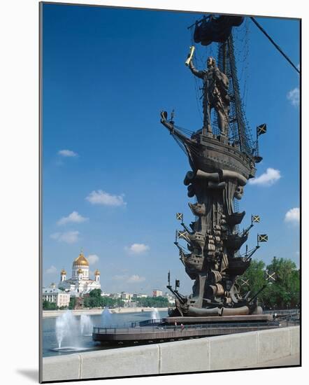 Tsar Peter the Great Monument and Cathedral of Christ the Saviour, Moscow, Russia-null-Mounted Art Print