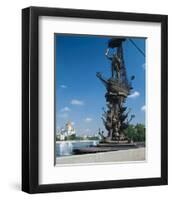 Tsar Peter the Great Monument and Cathedral of Christ the Saviour, Moscow, Russia-null-Framed Art Print