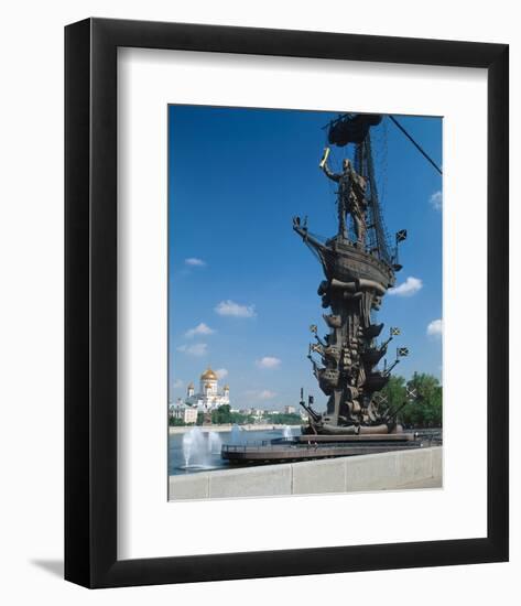 Tsar Peter the Great Monument and Cathedral of Christ the Saviour, Moscow, Russia-null-Framed Art Print
