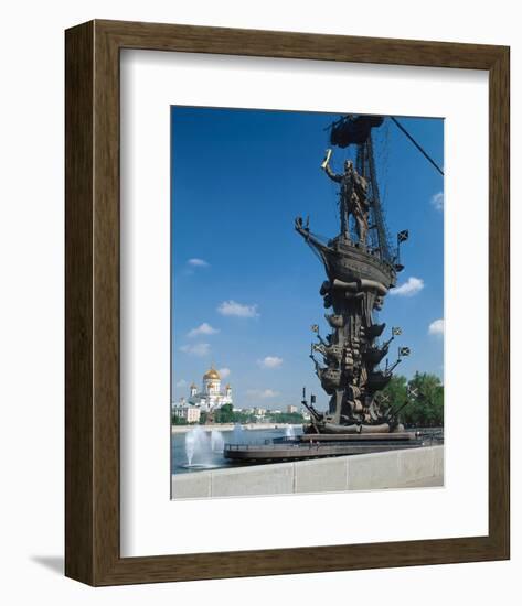 Tsar Peter the Great Monument and Cathedral of Christ the Saviour, Moscow, Russia-null-Framed Art Print