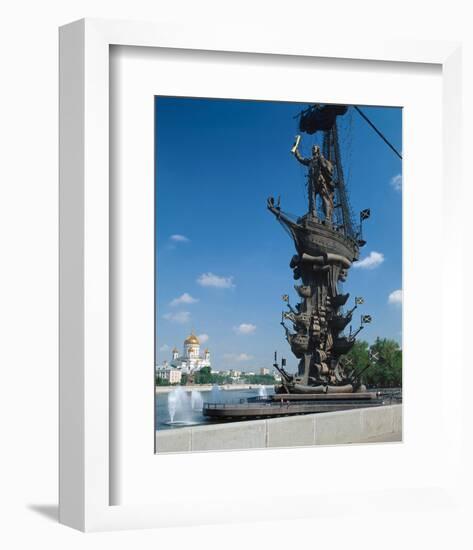 Tsar Peter the Great Monument and Cathedral of Christ the Saviour, Moscow, Russia-null-Framed Art Print