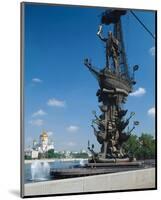 Tsar Peter the Great Monument and Cathedral of Christ the Saviour, Moscow, Russia-null-Mounted Art Print