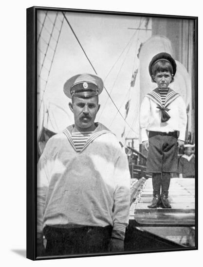 Tsarevitch Alexei with His Personal Bodyguard, the Sailor Derevenko-null-Framed Photographic Print