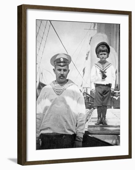 Tsarevitch Alexei with His Personal Bodyguard, the Sailor Derevenko-null-Framed Photographic Print