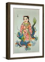 Tsing-Chen the Chinese Spirit of the Wells Rides a Blue Dragon-null-Framed Art Print