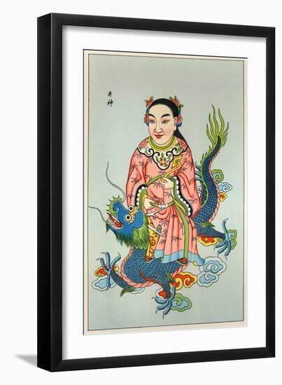 Tsing-Chen the Chinese Spirit of the Wells Rides a Blue Dragon-null-Framed Art Print