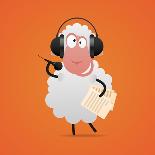 Cheerful Sheep in Headphones Singing in Microphone-tsirik-Stretched Canvas