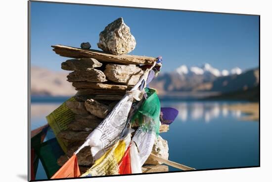 Tso Moriri Lake with Prayer Flags-Daniel Prudek-Mounted Photographic Print