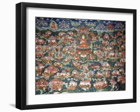 Tsong-Kha-Pa, Seated on a Lotus, Surrounded by Various Disciples (Ink on Silk)-null-Framed Giclee Print