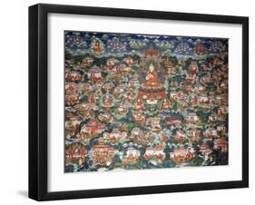 Tsong-Kha-Pa, Seated on a Lotus, Surrounded by Various Disciples (Ink on Silk)-null-Framed Giclee Print