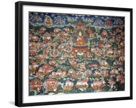 Tsong-Kha-Pa, Seated on a Lotus, Surrounded by Various Disciples (Ink on Silk)-null-Framed Giclee Print