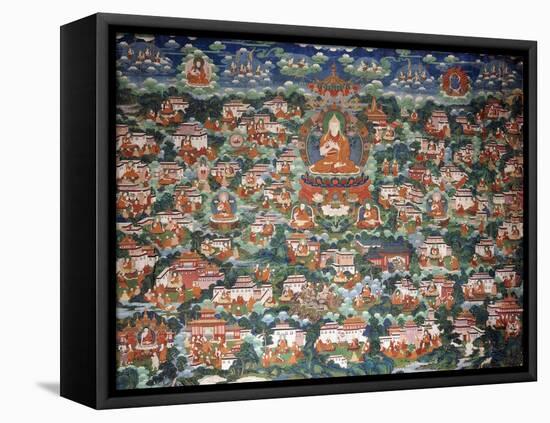 Tsong-Kha-Pa, Seated on a Lotus, Surrounded by Various Disciples (Ink on Silk)-null-Framed Stretched Canvas
