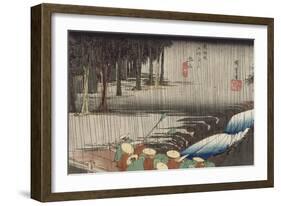 Tsuchiyama, pont et cascade sous la pluie-Ando Hiroshige-Framed Giclee Print