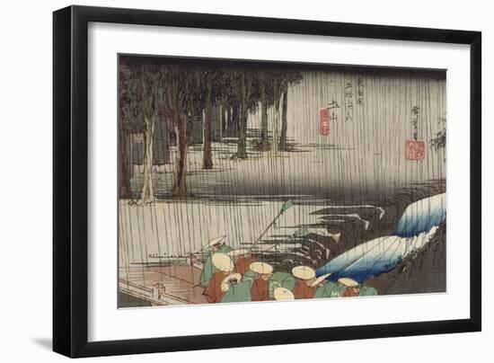 Tsuchiyama, pont et cascade sous la pluie-Ando Hiroshige-Framed Giclee Print