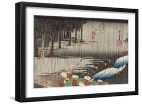 Tsuchiyama, pont et cascade sous la pluie-Ando Hiroshige-Framed Giclee Print