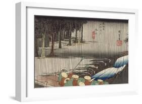 Tsuchiyama, pont et cascade sous la pluie-Ando Hiroshige-Framed Giclee Print