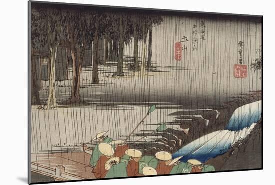 Tsuchiyama, pont et cascade sous la pluie-Ando Hiroshige-Mounted Giclee Print