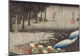 Tsuchiyama, pont et cascade sous la pluie-Ando Hiroshige-Mounted Giclee Print