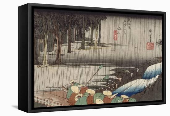 Tsuchiyama, pont et cascade sous la pluie-Ando Hiroshige-Framed Stretched Canvas