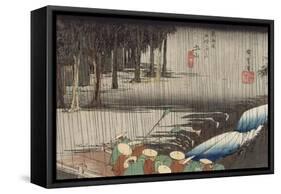 Tsuchiyama, pont et cascade sous la pluie-Ando Hiroshige-Framed Stretched Canvas