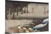 Tsuchiyama, pont et cascade sous la pluie-Ando Hiroshige-Mounted Giclee Print