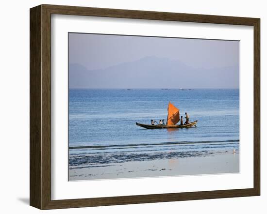 Tthe Crew of Small Fishing Boat Hurries Home to Sittwe Harbour with their Catch, Burma, Myanmar-Nigel Pavitt-Framed Photographic Print