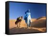 Tuareg Man Leading Camel Train, Erg Chebbi, Sahara Desert, Morocco-Peter Adams-Framed Stretched Canvas