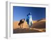 Tuareg Man Leading Camel Train, Erg Chebbi, Sahara Desert, Morocco-Peter Adams-Framed Premium Photographic Print