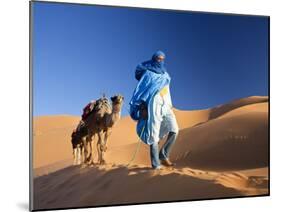 Tuareg Man Leading Camel Train, Erg Chebbi, Sahara Desert, Morocco-Peter Adams-Mounted Photographic Print