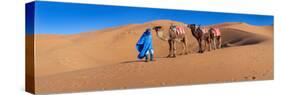 Tuareg Man Leading Camel Train in Desert, Erg Chebbi Dunes, Sahara Desert, Morocco-null-Stretched Canvas