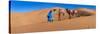 Tuareg Man Leading Camel Train in Desert, Erg Chebbi Dunes, Sahara Desert, Morocco-null-Stretched Canvas