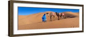 Tuareg Man Leading Camel Train in Desert, Erg Chebbi Dunes, Sahara Desert, Morocco-null-Framed Photographic Print