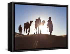 Tuareg Man with Camel Train, Erg Chebbi, Sahara Desert, Morocco-Peter Adams-Framed Stretched Canvas