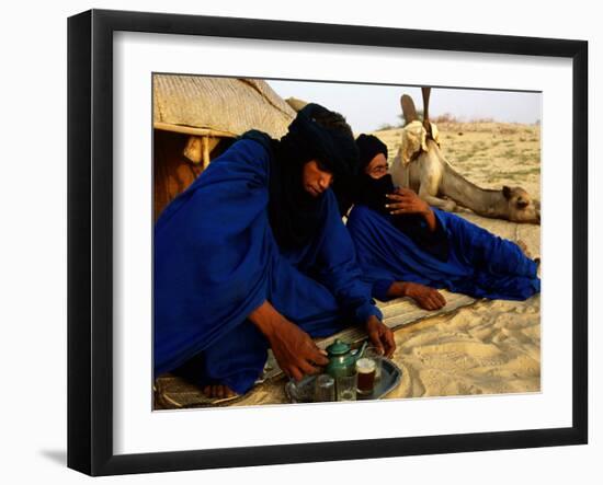 Tuareg Men Preparing for Tea Ceremony Outside a Traditional Homestead, Timbuktu, Mali-Ariadne Van Zandbergen-Framed Premium Photographic Print