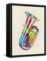 Tuba Abstract Watercolor-Michael Tompsett-Framed Stretched Canvas